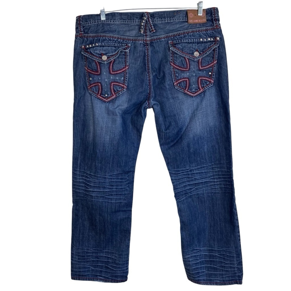 Pepe Jeans London Dark Wash Relaxed Jeans Jewel Studded Cross Grunge Worn 44x33